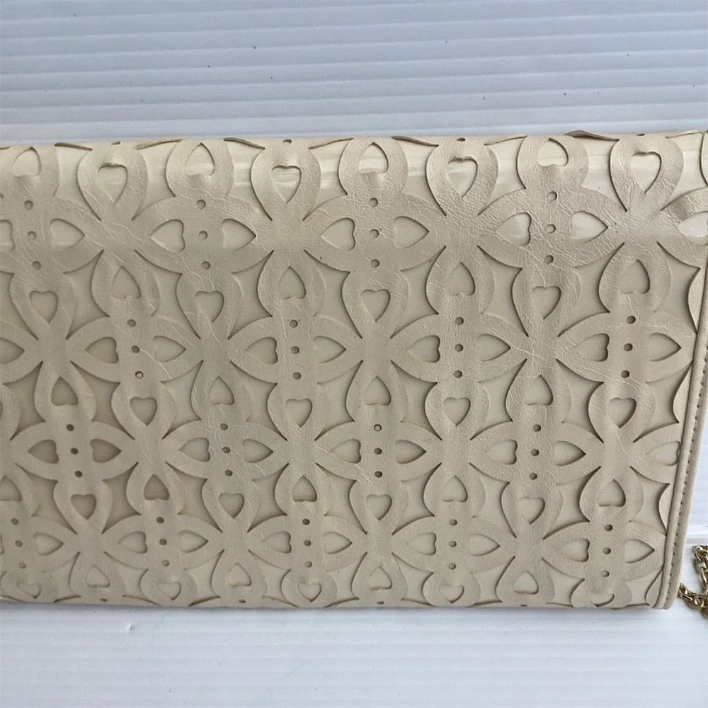 Urban‎ Expressions Beige Floral Perforated Clutch with Gold Chain Strap